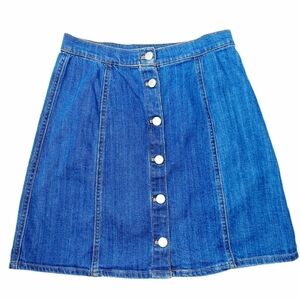 H&M A-Line Denim Skirt Button Front Sz 4 Hi Waiste